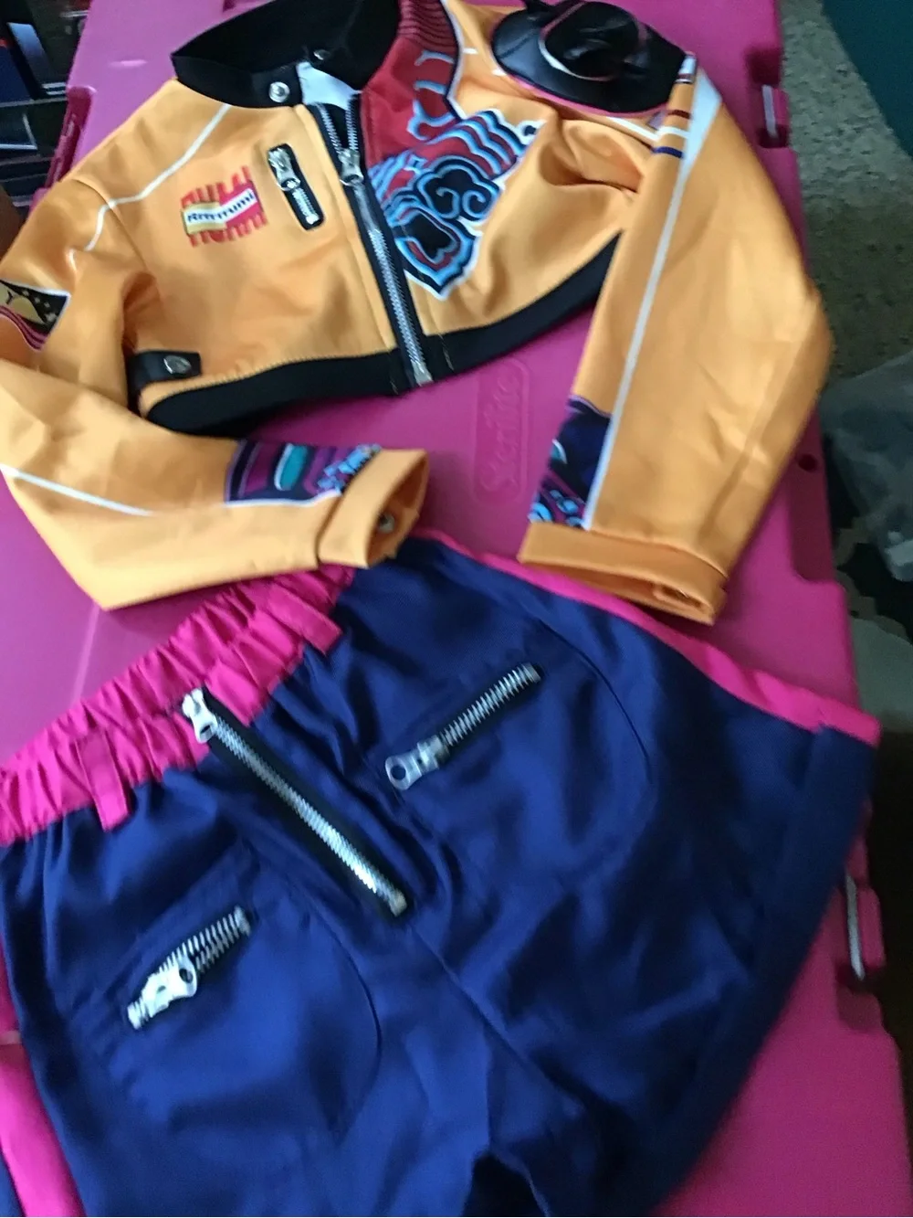 Colorful Cropped Jacket and Skirt Set - Yellow, Navy & Pink 120 5/6